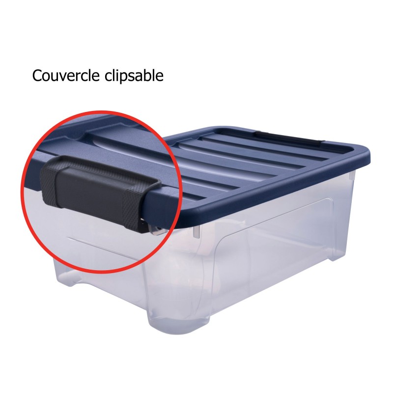 Lot de 5 boîtes de rangement en plastique transparent 17L empilables avec couvercle clipsable WAVE BOX