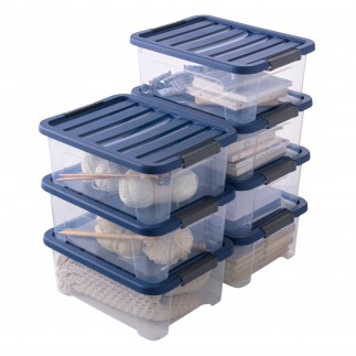 Lot de 7 boîtes de rangement en plastique transparent 17L empilables avec couvercle clipsable WAVE BOX