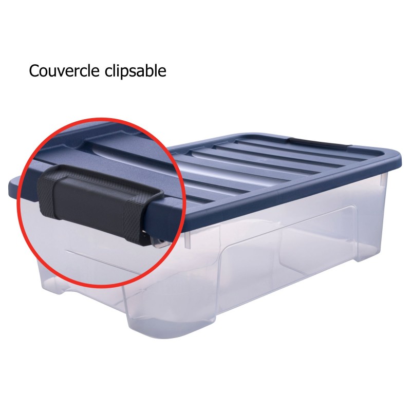 Lot de 6 boîtes de rangement en plastique transparent 25L empilables avec couvercle clipsable WAVE BOX