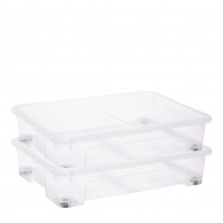 Lot de 2 boîtes de rangement sous le lit à roulettes 50L en plastique transparent avec couvercle VIEW BOX