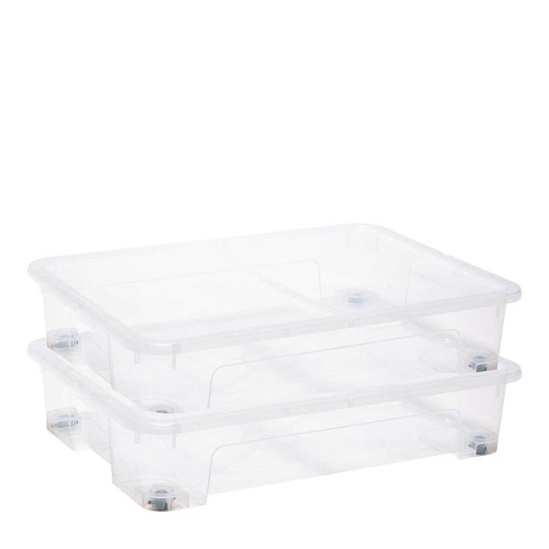 Lot de 2 boîtes de rangement sous le lit à roulettes 50L en plastique transparent avec couvercle VIEW BOX