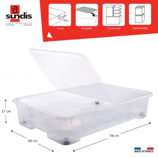 Lot de 2 boîtes de rangement sous le lit à roulettes 50L en plastique transparent avec couvercle VIEW BOX