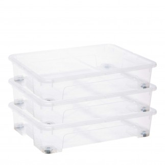 Lot de 3 boîtes de rangement sous le lit à roulettes 50L en plastique transparent avec couvercle VIEW BOX