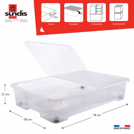 Lot de 3 boîtes de rangement sous le lit à roulettes 50L en plastique transparent avec couvercle VIEW BOX