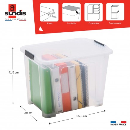 Lot de 2 boîtes de rangement avec roues en plastique transparent 60L avec couvercle clipsable VIEW BOX