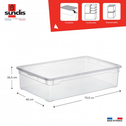 Lot de 3 boîtes de rangement en plastique transparent 30L avec couvercle CLEAR BOX