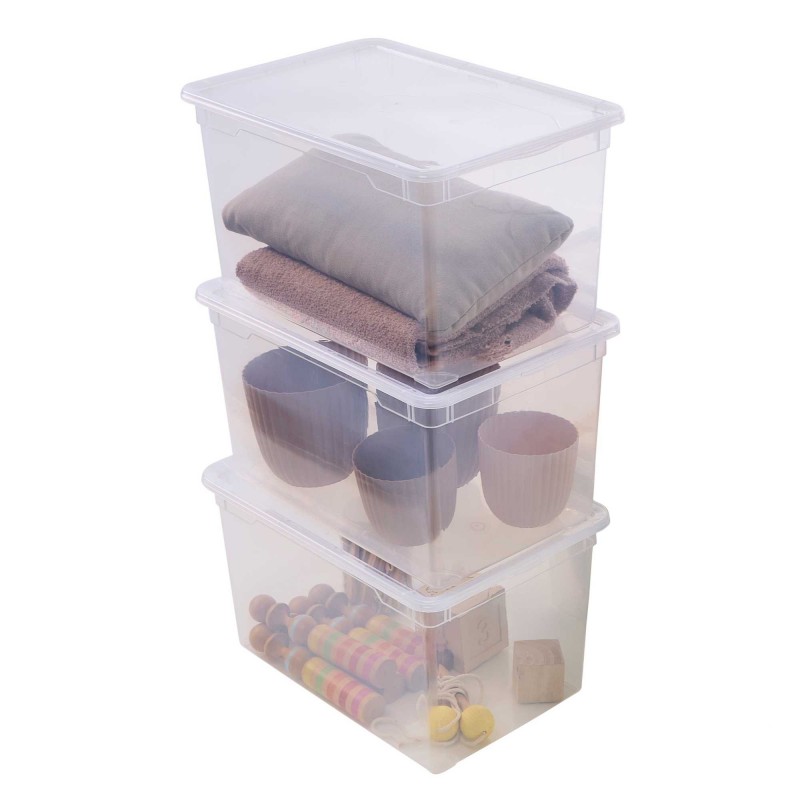 Lot de 3 boîtes de rangement en plastique transparent 46L avec couvercle CLEAR BOX Maxi