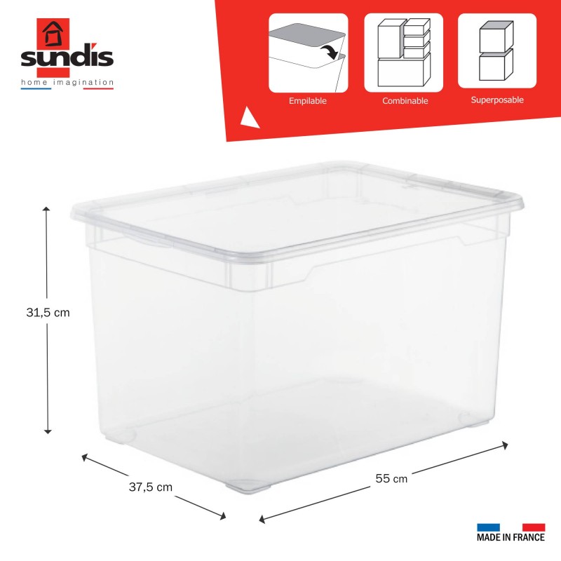 Lot de 3 boîtes de rangement en plastique transparent 46L avec couvercle CLEAR BOX Maxi