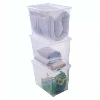 Lot de 3 boîtes de rangement en plastique transparent 70L avec couvercle CLEAR BOX Mega