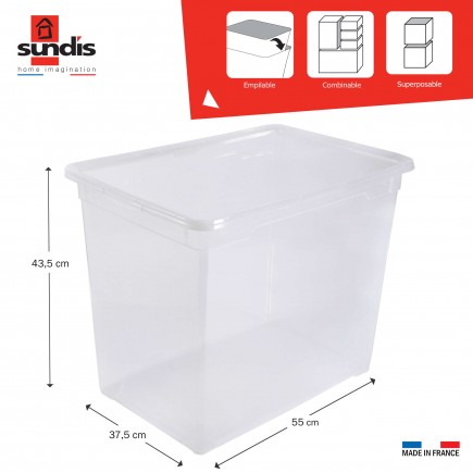 Lot de 3 boîtes de rangement en plastique transparent 70L avec couvercle CLEAR BOX Mega