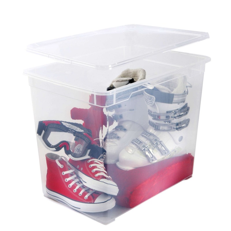 Lot de 3 boîtes de rangement en plastique transparent 70L avec couvercle CLEAR BOX Mega