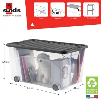 Lots de 6 boîtes de rangement à roulettes 50L avec couvercle VENTILO - gris