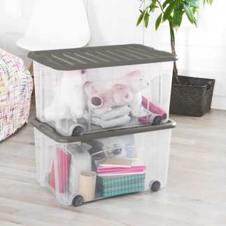 Lots de 6 boîtes de rangement à roulettes 50L avec couvercle VENTILO - gris