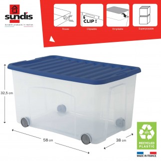 Lots de 6 boîtes de rangement à roulettes 50L avec couvercle VENTILO - bleu