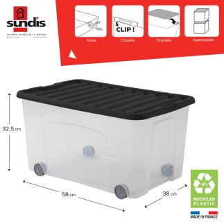 Lots de 6 boîtes de rangement à roulettes 50L avec couvercle VENTILO - noir