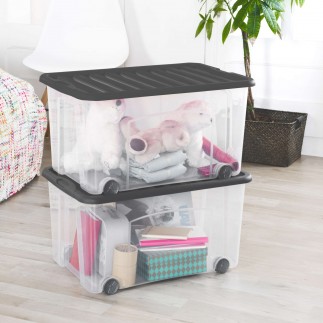 Lots de 6 boîtes de rangement à roulettes 50L avec couvercle VENTILO - noir