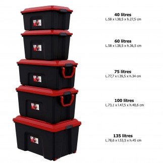 Lot de 5 malles de rangement en plastique 60l avec couvercle clipsable LOCKER