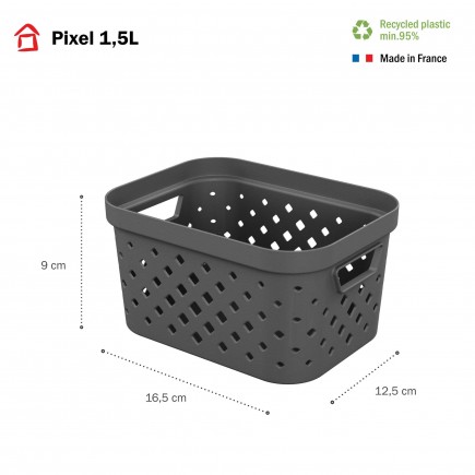 Lot de 7 paniers de rangement en plastique 1,5l PIXEL - gris